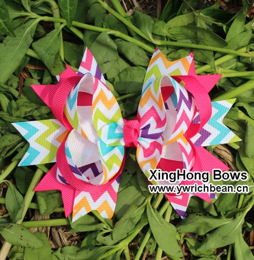 4.5-5inch Chevron ribbon hair bows children accessory hairbows ribbon bows 20pcs each lot