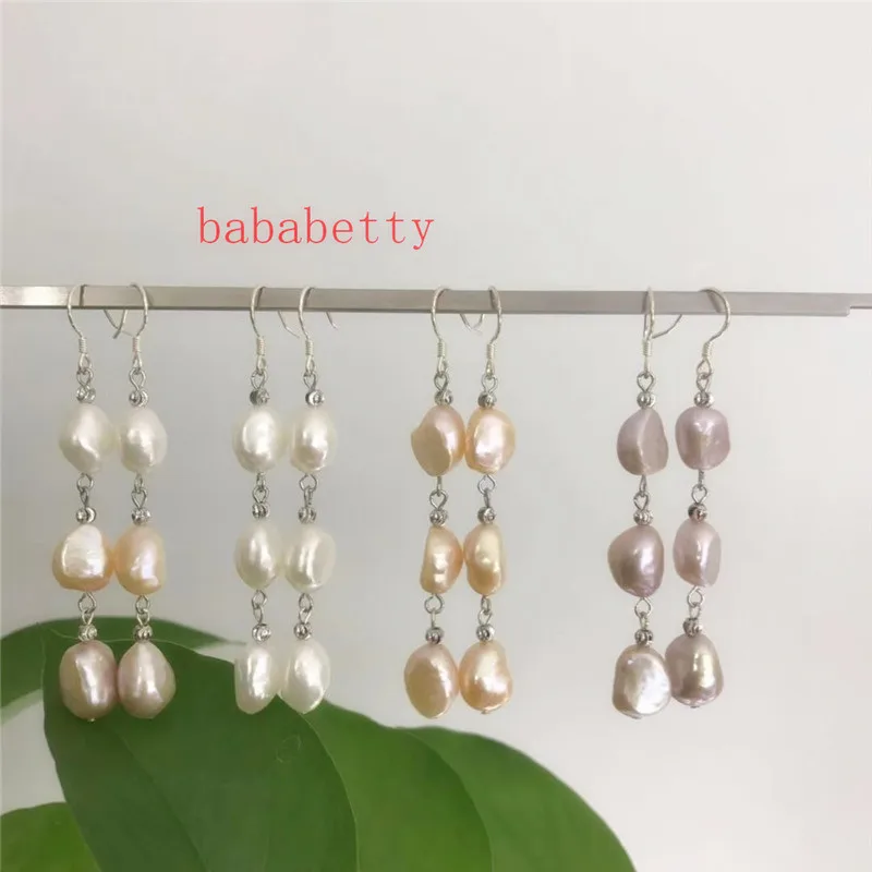 Natural white 9-10MM irregular baroque White pink purple multicolor pearls 925 sterling silver hooks earrings long About 6 CM
Natural white 9-10MM irregular baroque White pink purple multicolor pearls 925 sterling silver hooks earrings long About 6 CM