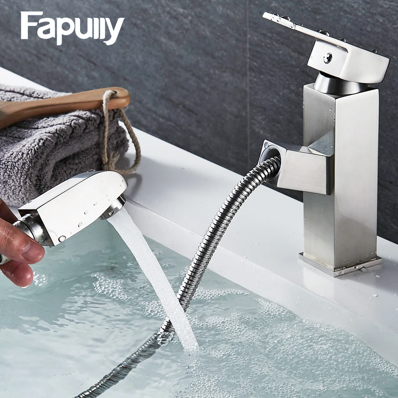Fapully Pull out Stainless steel basin faucet mixer single handle bathroom sink basin faucet
Fapully Pull out Stainless steel basin faucet mixer single handle bathroom sink basin faucet