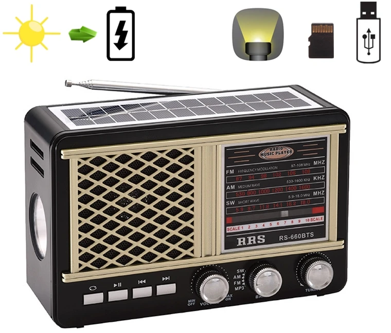 Solar Power Rechargeable Radio Portable Radio Receiver FM/AM/SW Radio with Flashlight Support USB TF Card Aux-in
Solar Power Rechargeable Radio Portable Radio Receiver FM/AM/SW Radio with Flashlight Support USB TF Card Aux-in