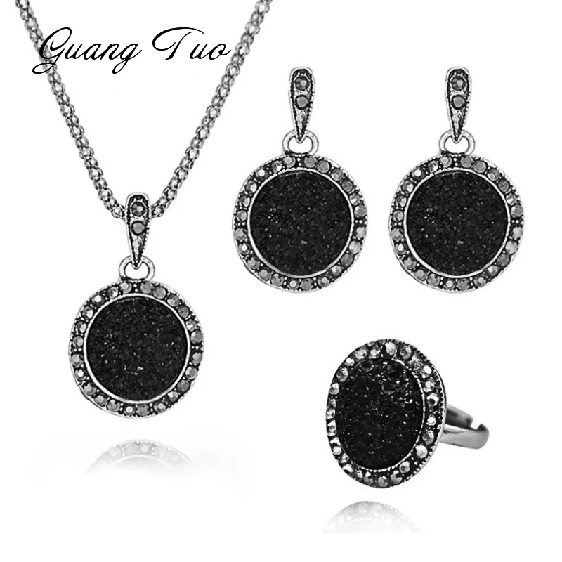 N104 Wholesale Vintage Black Gem Jewelry Set Fashion Women Jewelry Set Antique Silver Crystal Round Stone Pendant Necklace Sets
N104 Wholesale Vintage Black Gem Jewelry Set Fashion Women Jewelry Set Antique Silver Crystal Round Stone Pendant Necklace Sets