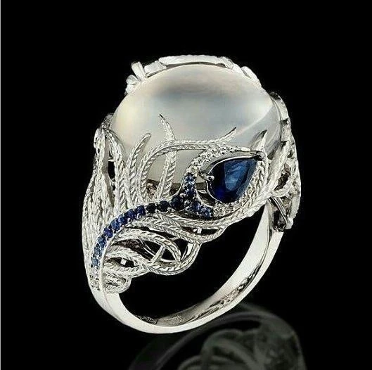 Fashion Creative Feather Silver Fine Ring For Women Vintage Blue Opal Flower Moonstone Engagement/Wedding Rings Dropshipping
Fashion Creative Feather Silver Fine Ring For Women Vintage Blue Opal Flower Moonstone Engagement/Wedding Rings Dropshipping
