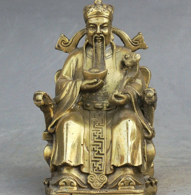 13" Folk China Brass Sit Dragon Chair Wealth Mammon God Hold RuYi YuanBao Statue
13" Folk China Brass Sit Dragon Chair Wealth Mammon God Hold RuYi YuanBao Statue