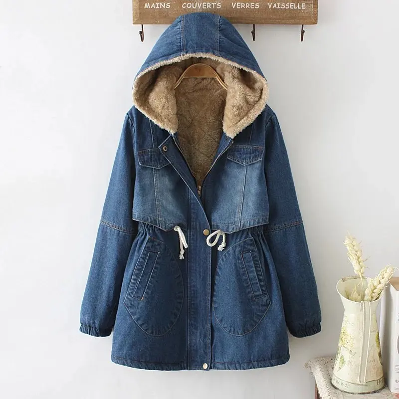 Thickening Lambswool Medium-long hooded winter coat women long sleeve denim winter jacket women M,L,XL 2017 new arrival
Thickening Lambswool Medium-long hooded winter coat women long sleeve denim winter jacket women M,L,XL 2017 new arrival