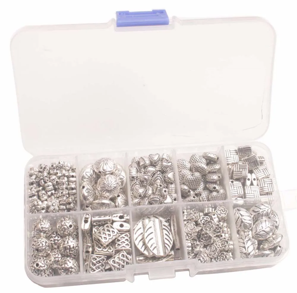 

ONE BOX of Antiqued Silver Metal Spacer Beads W/Container for Jewelry Making