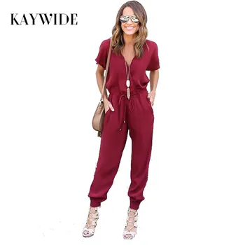 Kaywide Sexy V Neck Pleated Waist Pocket Rompers Loose