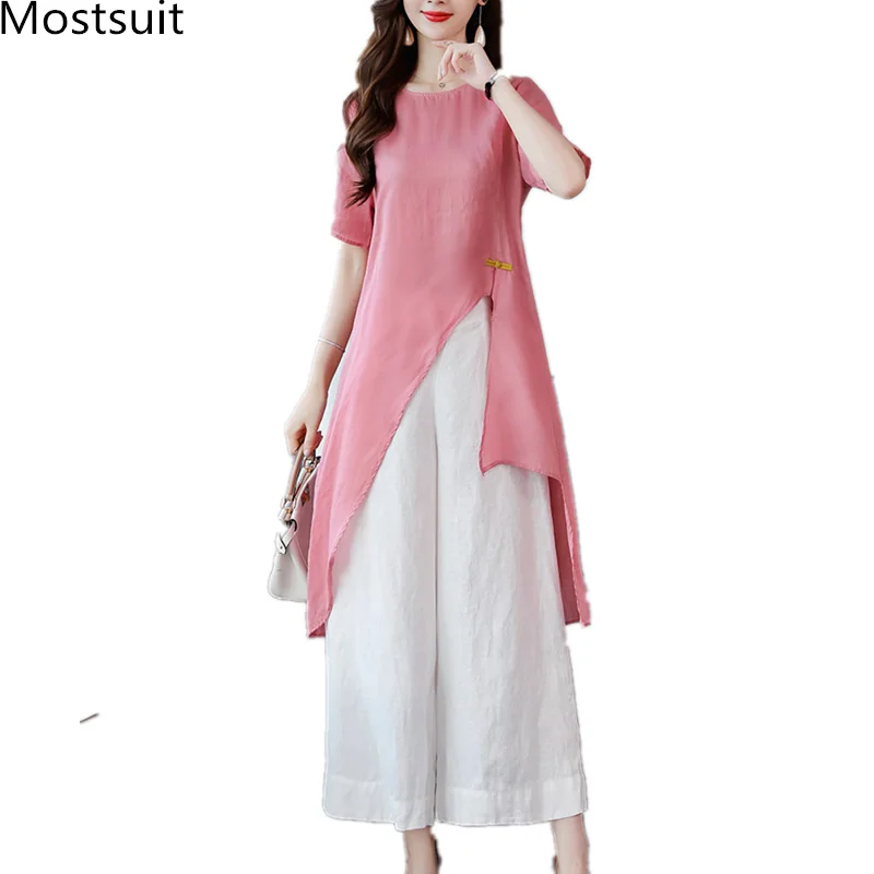 2019 Summer Cotton Linen Vintage Two Piece Sets Outfits Women Plus Size Long Blouses And Wide Leg Pants Suits Elegant Office Set
2019 Summer Cotton Linen Vintage Two Piece Sets Outfits Women Plus Size Long Blouses And Wide Leg Pants Suits Elegant Office Set