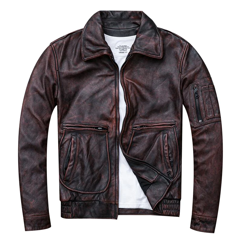 2019 Retro Brown Men Pilot Leather Jacket Plus Size XXXXL Genuine Cowhide Spring Slim Fit Military Leather Coat FREE SHIPPING
2019 Retro Brown Men Pilot Leather Jacket Plus Size XXXXL Genuine Cowhide Spring Slim Fit Military Leather Coat FREE SHIPPING