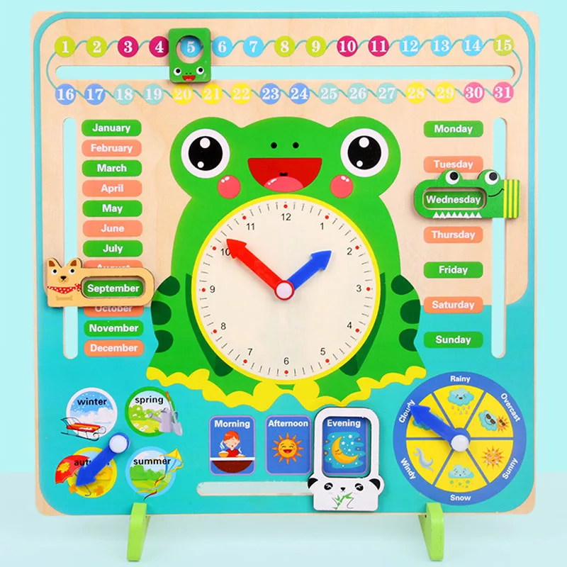 Фото Деревянные когнитивные часы с календарем головоломки игрушки для детей