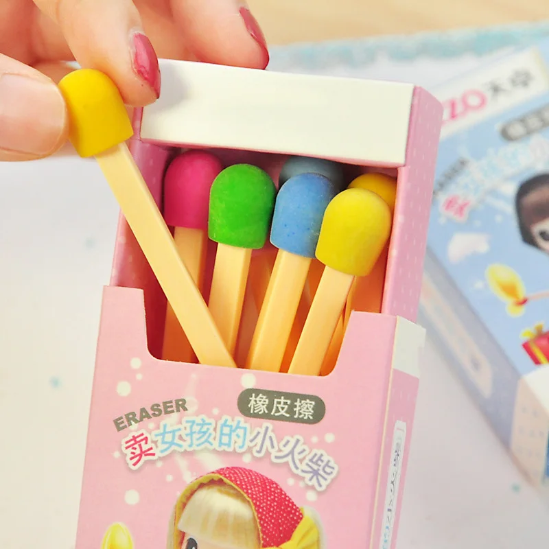 8 Pcs/box Matches Eraser Rubber Stationery Pencil Erasers for Student Learning Office Supplies Students Kids Creative Gift
8 Pcs/box Matches Eraser Rubber Stationery Pencil Erasers for Student Learning Office Supplies Students Kids Creative Gift
