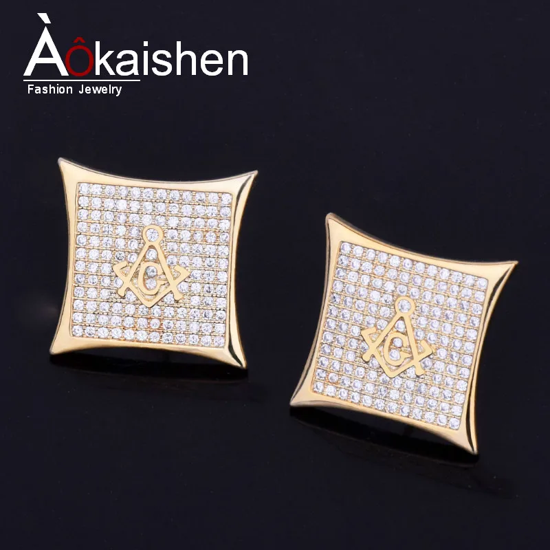 Iced Out Square Masonic Freemasonry Stud Earring Gold Silver Color Cubic Zircon Earrings For Men Hip Hop Jewelry For Gift 15mm
Iced Out Square Masonic Freemasonry Stud Earring Gold Silver Color Cubic Zircon Earrings For Men Hip Hop Jewelry For Gift 15mm