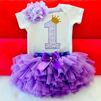 Ai Meng Baby Girl Clothes 1st Birthday Cake Smash Outfits Infant Clothing Sets Romper+Tutu Skirt+Flower Cap Newborn Baby Suits image