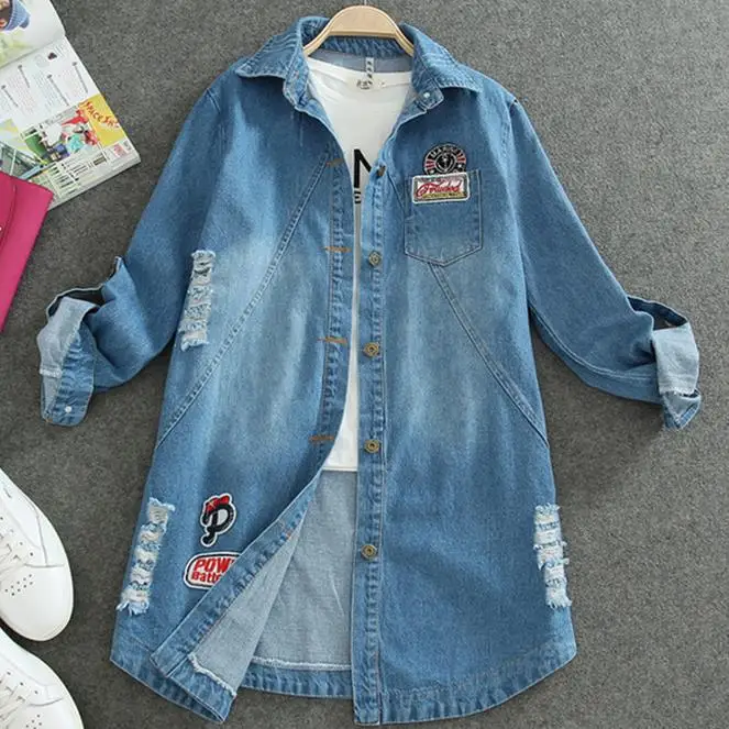 Plus Size 5XL Denim Jackets Spring Turn Down Collar Hole Long Sleeve Casual Denim Jacket Women BF patch Badg Coat Outerwear
Plus Size 5XL Denim Jackets Spring Turn Down Collar Hole Long Sleeve Casual Denim Jacket Women BF patch Badg Coat Outerwear
