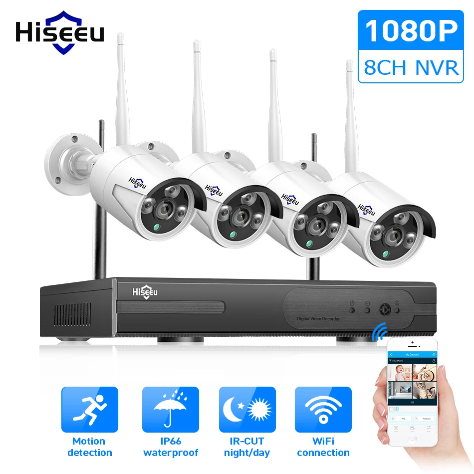 Hiseeu Беспроводная CCTV система 1080P HDD 2MP NVR IP IR CUT наружная камера безопасности