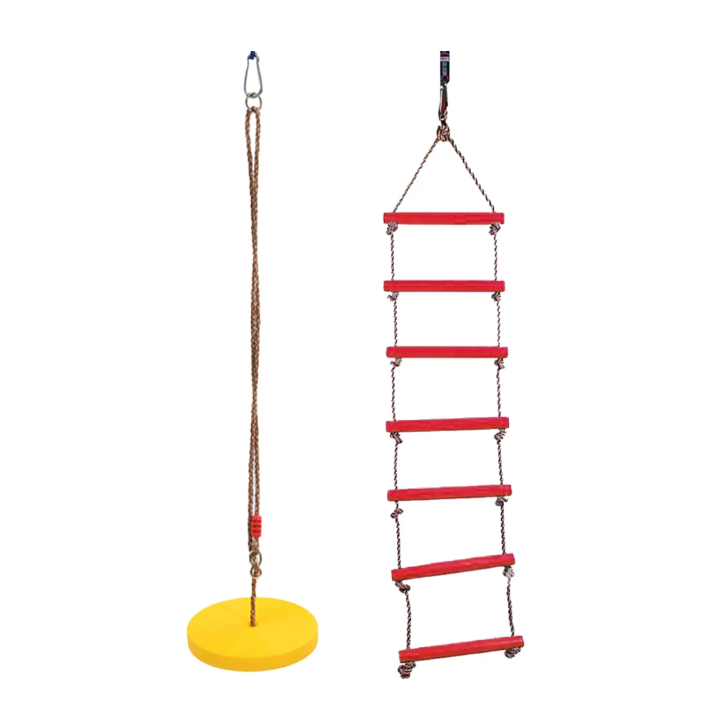 Pack of 2 Outdoor Tree Hanging Swing Rope with Base and 6 Rungs Ladder Playground Toy Set for Kids Pack of 2 Outdoor Tree Hanging Swing Rope with Base and 6 Rungs Ladder Playground Toy Set for Kids