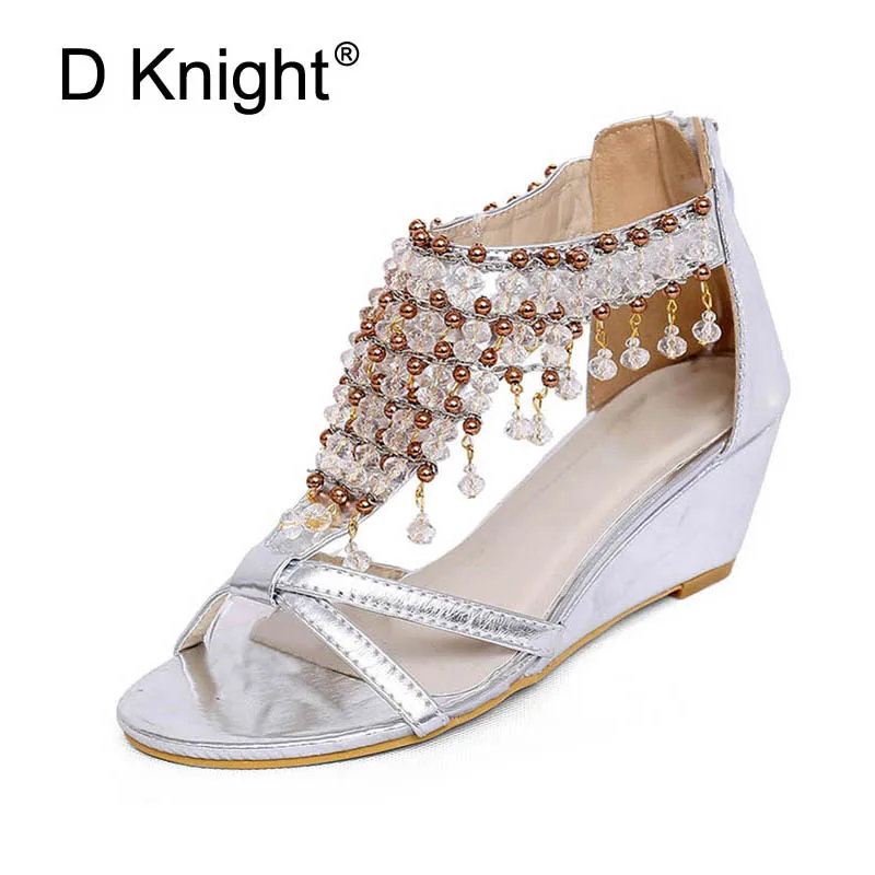 String Beaded Wedge Heel Sandals Women Summer Silver Gold Shoes For Girls Fashion Sandals Summer Vacation High Heel Beach Sandal
String Beaded Wedge Heel Sandals Women Summer Silver Gold Shoes For Girls Fashion Sandals Summer Vacation High Heel Beach Sandal