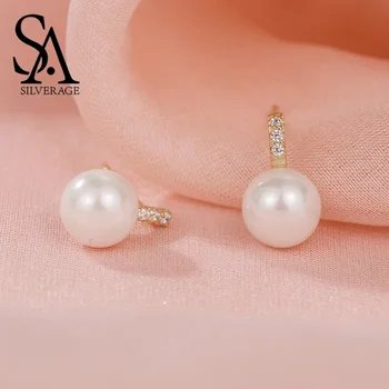 SA SILVERAGE Shell Pearls Round Silver Stud Earrings Fine Jewelry 925 Sterling Silver Trendy Gold-color Earrings for Women
SA SILVERAGE Shell Pearls Round Silver Stud Earrings Fine Jewelry 925 Sterling Silver Trendy Gold-color Earrings for Women