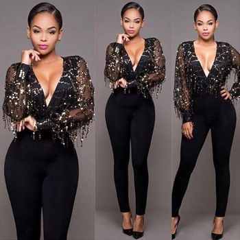 2019 Women Elegant Black Sexy Bandage Jumpsuit Mesh Sqeuins New Good Quality V Neck Celebrity Party Jumpsuits Patchwork Clubwear
2019 Women Elegant Black Sexy Bandage Jumpsuit Mesh Sqeuins New Good Quality V Neck Celebrity Party Jumpsuits Patchwork Clubwear