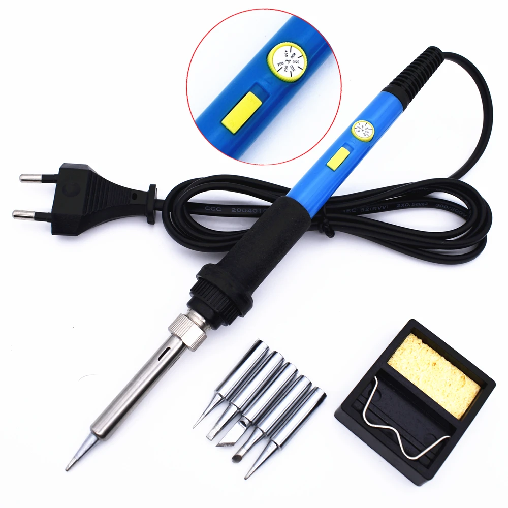 

EU Plug 220V 60W Electrical Soldering Iron Kit with Power Switch 5 Solder Tips Adjustable Temperature Welding Rework Repair Tool