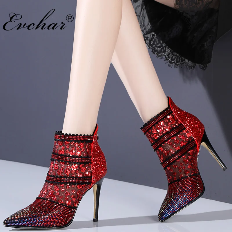 EVCHAR new spring Autumn Women Ankle wedding shoes Woman elegant Lace Mesh bling Crystal thin super High Heels Sexy Boot 33-40
EVCHAR new spring Autumn Women Ankle wedding shoes Woman elegant Lace Mesh bling Crystal thin super High Heels Sexy Boot 33-40