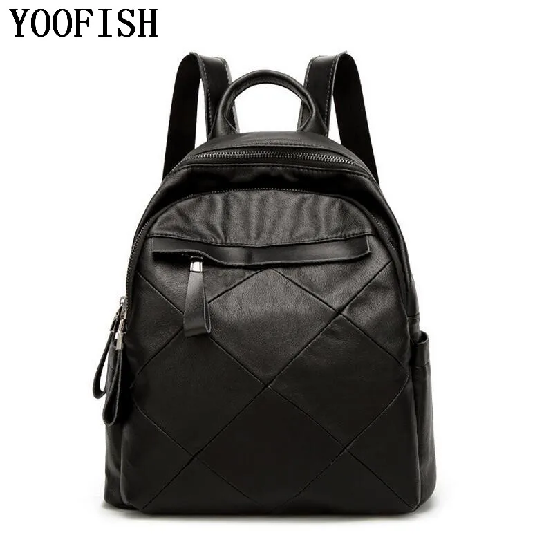 

YOOFISH Casual Genuine Leather Women Backpacks Shoulder Bags Fashion Student Schoolbag Mujeres Mochila Preppy Style LJ-887