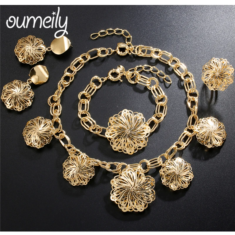 OUMEILY Turkish Jewelry Jewellery Sets for Women Gold Color Dubai African Beads Indian Bridal Wedding Costume Flower Jewelry Set 
OUMEILY Turkish Jewelry Jewellery Sets for Women Gold Color Dubai African Beads Indian Bridal Wedding Costume Flower Jewelry Set