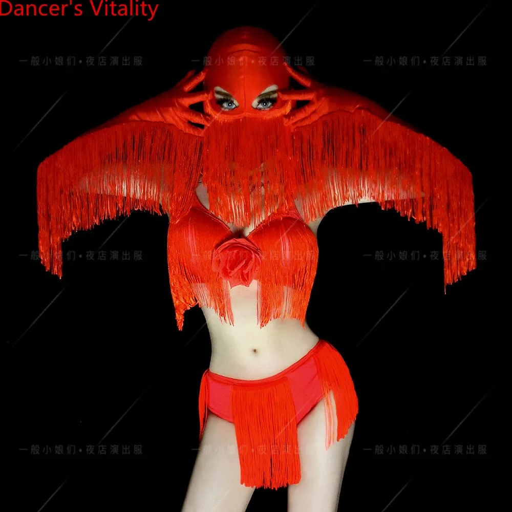 New Year Party Bar DS Performance Costume Stage Wear Sexy Red Tassel Mask Bra Shorts Gloves 4pcs Set Pole Jazz Dance Lingerie
New Year Party Bar DS Performance Costume Stage Wear Sexy Red Tassel Mask Bra Shorts Gloves 4pcs Set Pole Jazz Dance Lingerie