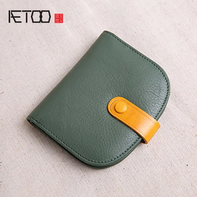 Фото AETOO женский кожаный короткий кошелек мини-кошелек на пуговицах ретро-кошелек | Женские кошельки (33056490722)