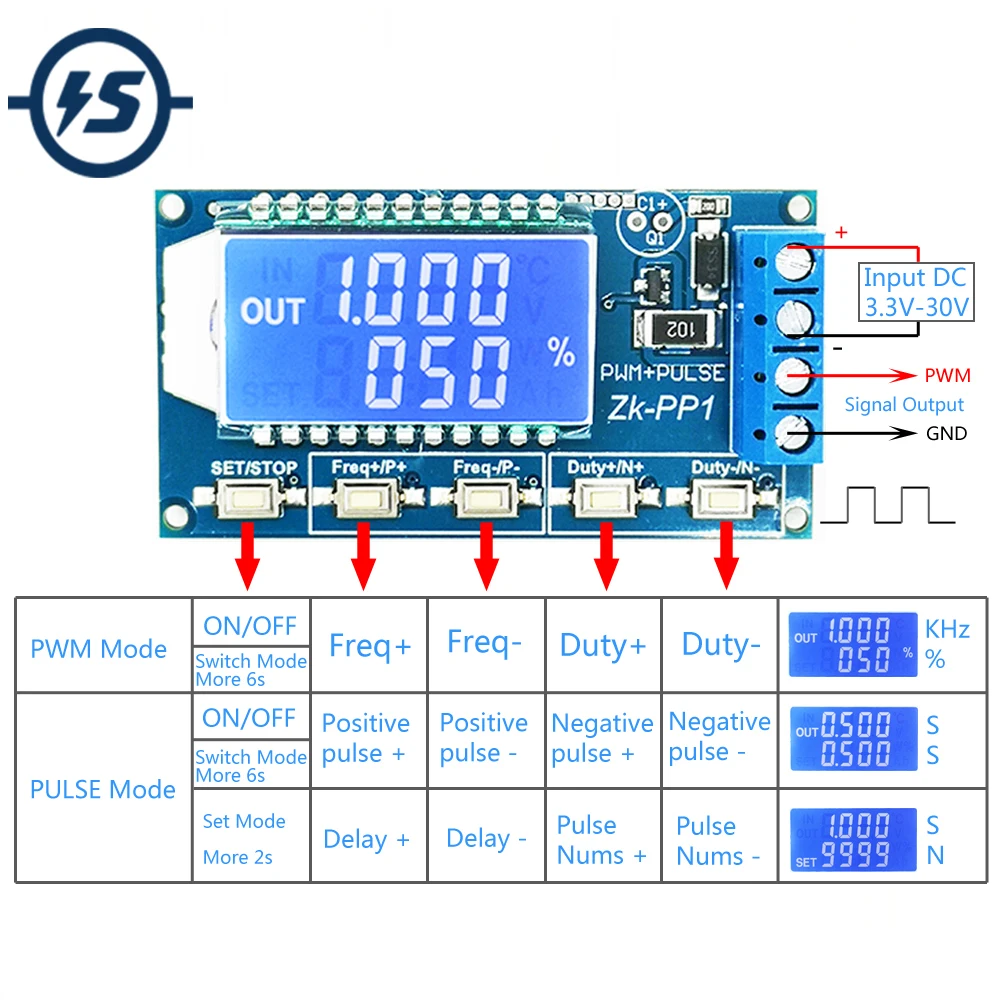 DC 3.3V-30V 1-Channel 1Hz-150KHz Dual Mode Signal Generator Square Wave LCD PWM Pulse Frequency Duty Cycle Adjustable Module
DC 3.3V-30V 1-Channel 1Hz-150KHz Dual Mode Signal Generator Square Wave LCD PWM Pulse Frequency Duty Cycle Adjustable Module