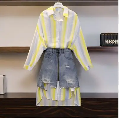 Plus Size M-4XL Prevent Bask Striped Long Shirts Dress+Spaghetti Strap Tank Tops+Hole High Waist Denim Skirts Women Summer Sets
Plus Size M-4XL Prevent Bask Striped Long Shirts Dress+Spaghetti Strap Tank Tops+Hole High Waist Denim Skirts Women Summer Sets