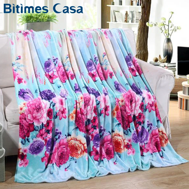 

Floral Coral Flannel Blanket Throw Bed Sheet Bedline Cartoon Design Soft Touch Double Faced Sofa Travel Thermal Throw Blanket