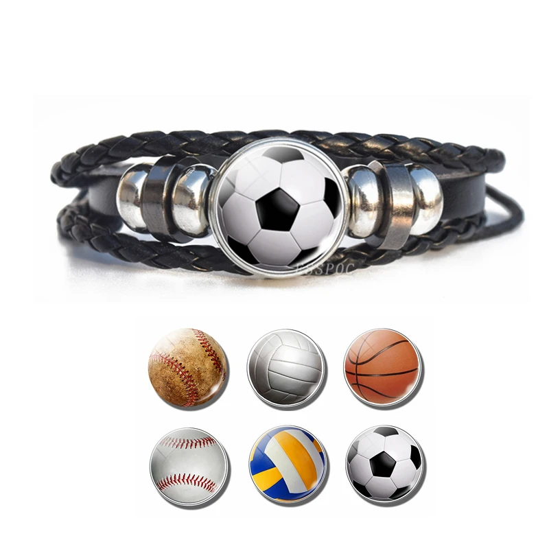 Fashion Men Sport Leather Bracelet, Football, Baseball, Softball, Basketball, Volleyball Photo Glass Cabochon Bracelet Bangles
Fashion Men Sport Leather Bracelet, Football, Baseball, Softball, Basketball, Volleyball Photo Glass Cabochon Bracelet Bangles