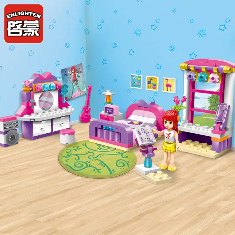 

Enlighten Friends Series Cherry's Bedroom Action Building Blocks Model Set 124pcs Brick Toys For Girls Children Christmas Gifts