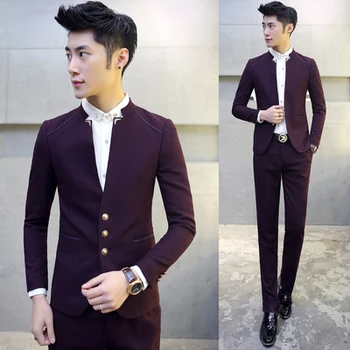 Mens Suits With Pants 2 Pieces / Set Slim Fit Prom Homme Men Costume Wedding Suits Retro Chinese Collar Prom Dress Suits 2018
Mens Suits With Pants 2 Pieces / Set Slim Fit Prom Homme Men Costume Wedding Suits Retro Chinese Collar Prom Dress Suits 2018