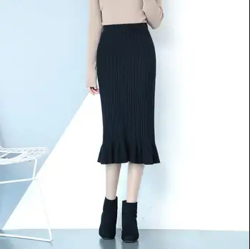 Elegant Pleated Mermaid Skirts Womens 2018 Solid Black Ruffle Elastic High Waist Midi Skirts Female Knitting Casual Work Skirt
Elegant Pleated Mermaid Skirts Womens 2018 Solid Black Ruffle Elastic High Waist Midi Skirts Female Knitting Casual Work Skirt