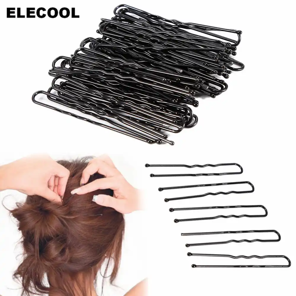 Elecool 50pcs Black Metal Hairstyling Thin Shape U Clips 5cm Bobby