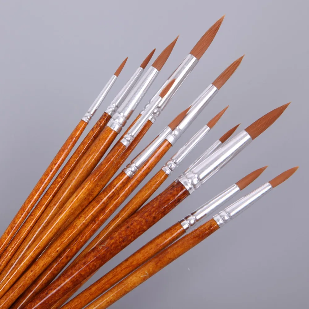 

12Pcs Artists Paint Brush Set Acrylic Watercolor Round Pointed Tip Nylon Hair