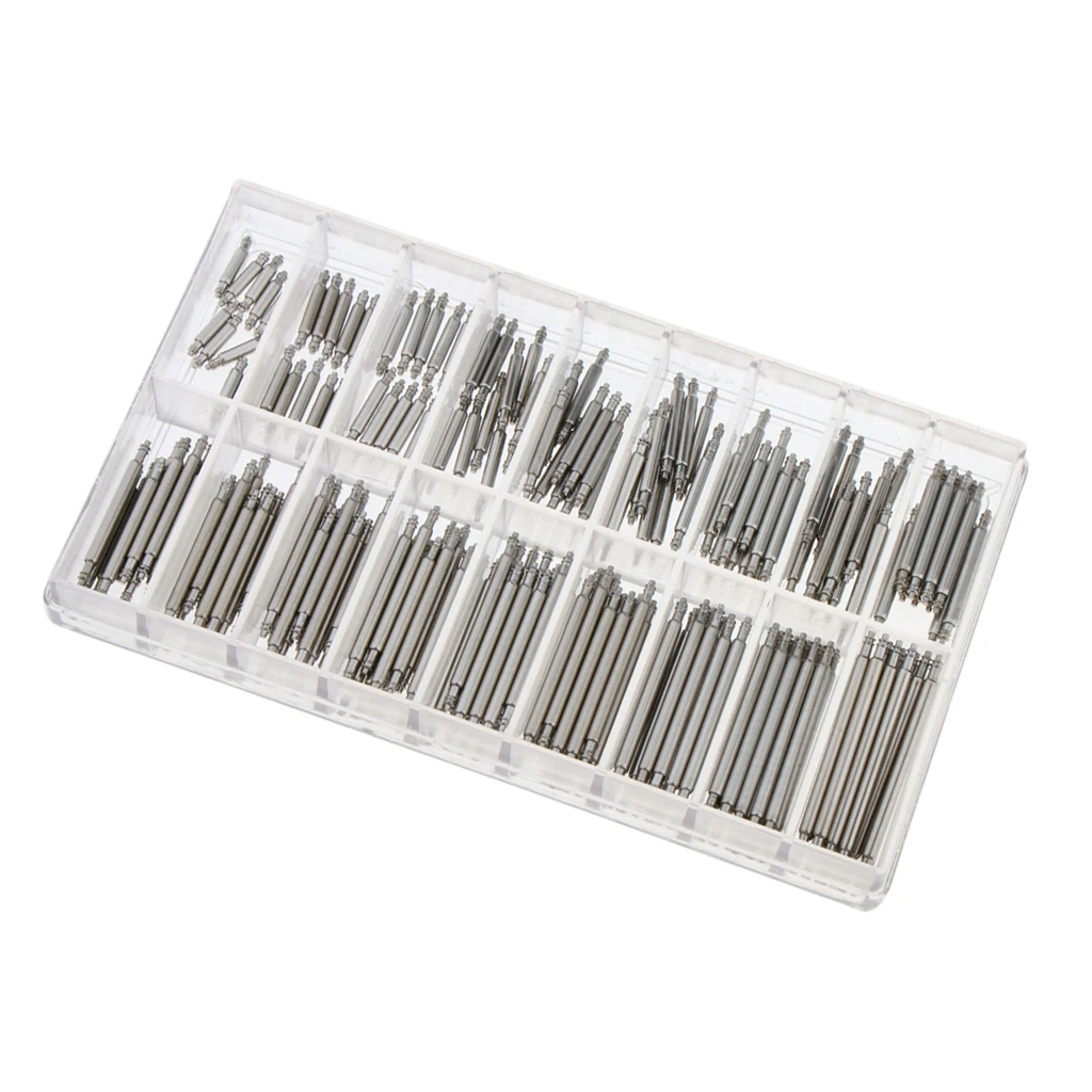 360 Pieces Wholesale Bulk Professional Stainless Steel Watch Spring Bar Strap Pins with Clear Box Storage Holder