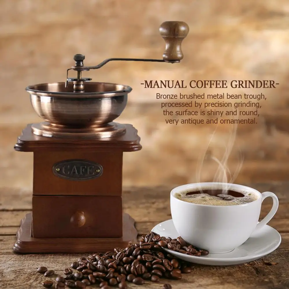 

Classical Wooden Manual Coffee Machine Hand Cranked Retro Coffee Bean Burr Grinder Nut Spices Mill Grinding Machine
