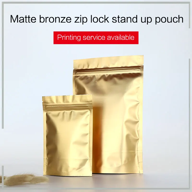 matte bronze stand up pouch with zipper aluminum foil VMPET zip lock bag tea snacks cookies food packaging bags custom printing
matte bronze stand up pouch with zipper aluminum foil VMPET zip lock bag tea snacks cookies food packaging bags custom printing