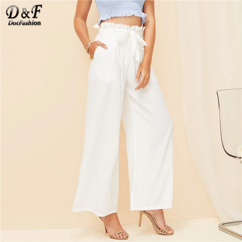 Dotfashion White Eyelet Embroidered Frill Waist Loose Wide Leg Pants Women Trousers Summer 2019 Boho Belted High Waist Pants
Dotfashion White Eyelet Embroidered Frill Waist Loose Wide Leg Pants Women Trousers Summer 2019 Boho Belted High Waist Pants