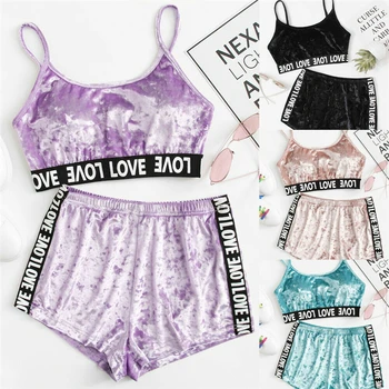 Women Fashion Summer Velvet Pajama Sets Sexy Strappy Crop Top Shorts Slim Lingerie Sleepwear Lady Babydoll Nightwear Pajamas Set
Women Fashion Summer Velvet Pajama Sets Sexy Strappy Crop Top Shorts Slim Lingerie Sleepwear Lady Babydoll Nightwear Pajamas Set