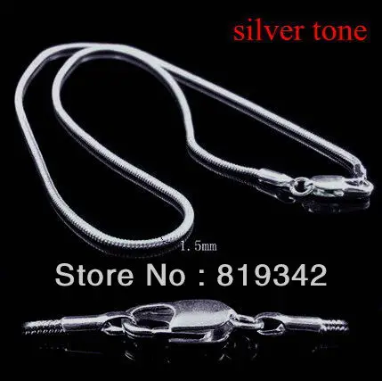 

Free shipping! 50pcs silver Tone 1.5mm 18inch Lobster Clasp snake chain Necklaces K00946