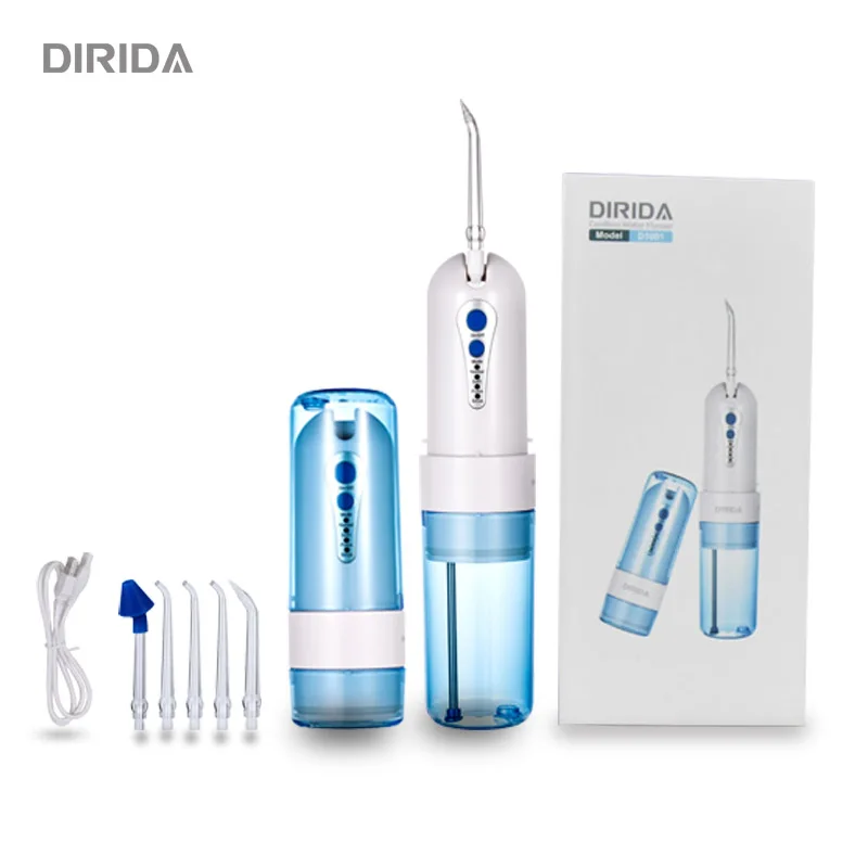 

DIRIDA New Portable Cordless Water Flosser Electric Oral Irrigator 200ML with 5 Dental Water Jet Tips USB Recharging Oral Health