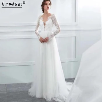 Elegant Muslim Wedding Dress Deep-V Lace Illusion Long Sleeves vestido de noiva Dubai Arabic Wedding Gown Bridal Dress 
Elegant Muslim Wedding Dress Deep-V Lace Illusion Long Sleeves vestido de noiva Dubai Arabic Wedding Gown Bridal Dress