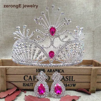 zerongE jewelry 4.1" Baroque silver Bridal Tiara Crown hot pink Diadem miss world hair comb Crown with earring
zerongE jewelry 4.1" Baroque silver Bridal Tiara Crown hot pink Diadem miss world hair comb Crown with earring