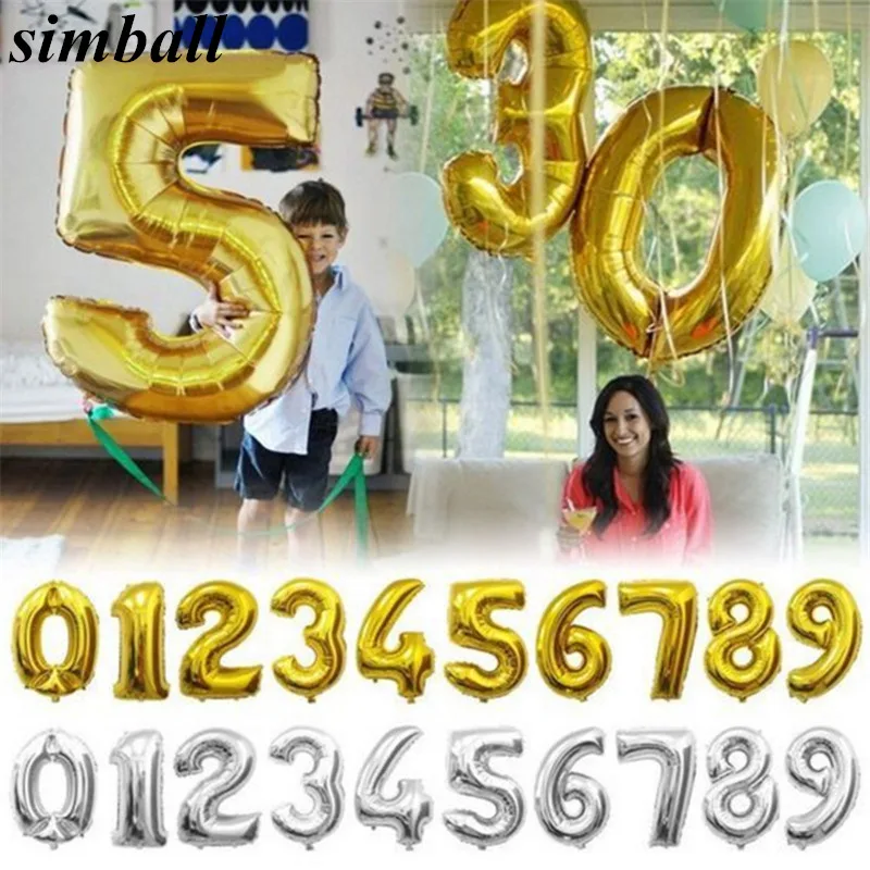 

32inch Gold Silver Number Foil Balloons Digit Air Ballons Happy Birthday Wedding Decoration Letter balloon Event Party Supplies