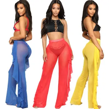 Women Pants Sexy Ruffles High Waist Hollow out Solid Color Summer Beach Long Pants Ladies Loose Holiday Mesh Trouser
Women Pants Sexy Ruffles High Waist Hollow out Solid Color Summer Beach Long Pants Ladies Loose Holiday Mesh Trouser