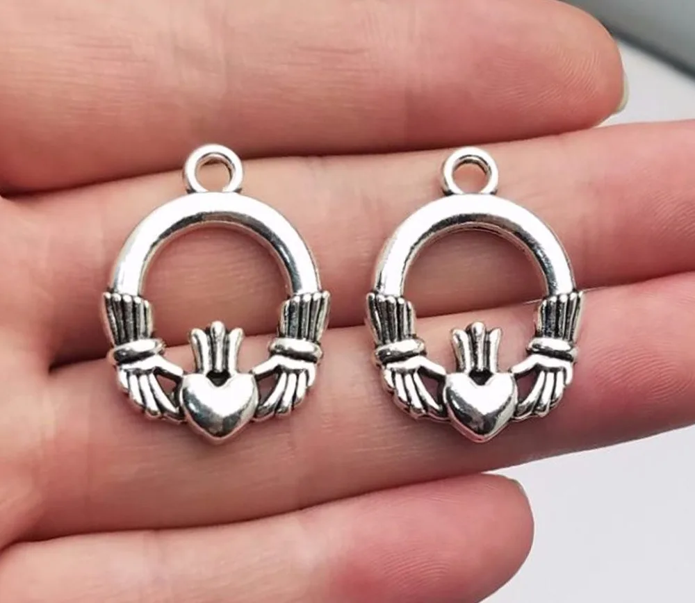 10 шт./лот-29x22 мм посеребренные кольца-подвески Claddagh в античном стиле товары для