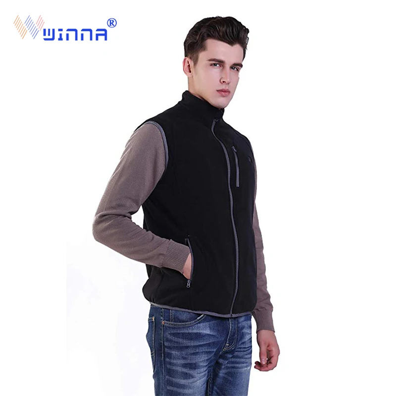 

Winter Unisex Black Electric Heated Vest Polar Fleece Lightweight Waistcoat with USB Battery Bank for Skiing Hunting Camping